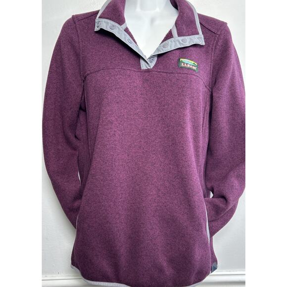 LL Bean Knit Jacket Sweater Pullover Womens M 1/4 T Snap Purple Logo Pullover - Picture 3 of 7